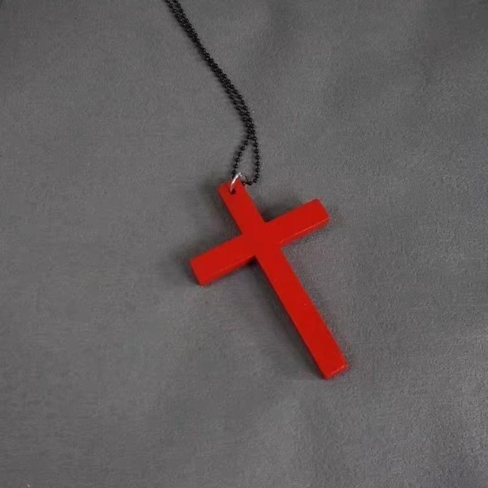 Black Hip Hop Necklace Punk Gothic Sweater Chain Vintage Wood Cross Pendants Necklace  Gifts