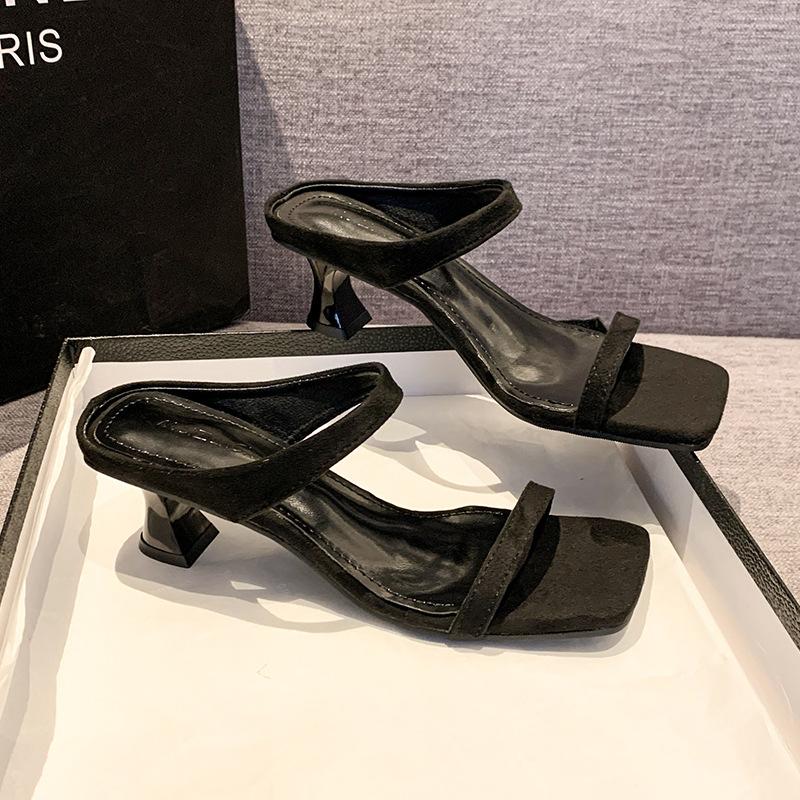 Нишевые французские туфли на высоком каблуке с леопардовым принтом, шлепанцы на одно слово, женская обувь, носить 2025, новые летние шлепанцы на тонком каблуке