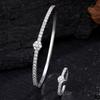 Elegant Four-Leaf Clover Zirconia Bracelet Ring Set Women Open Design Gold/White Gold Plated Copper Jewelry