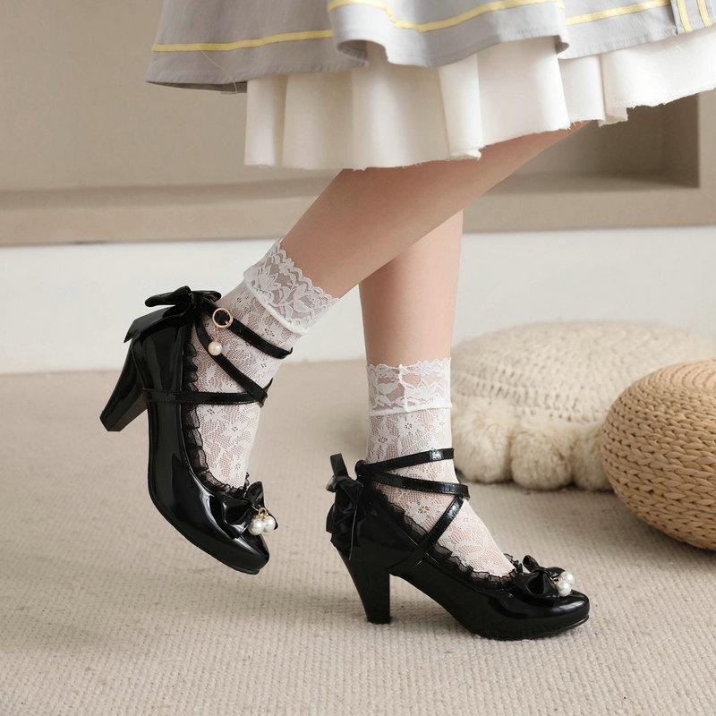 Туфли на высоком каблуке в стиле Лолита с перекрещивающимися ремешками и милым бантом на весну и осень, маленькие кожаные туфли для униформы в стиле JK, женская обувь для чаепития