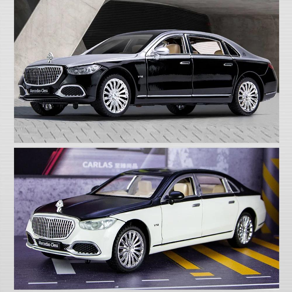 1/24 Benz Maybach S680 Alloy Car Diecast Metal Model Sound & Light Toy Car Central Control Ornaments Collect Kids Toys