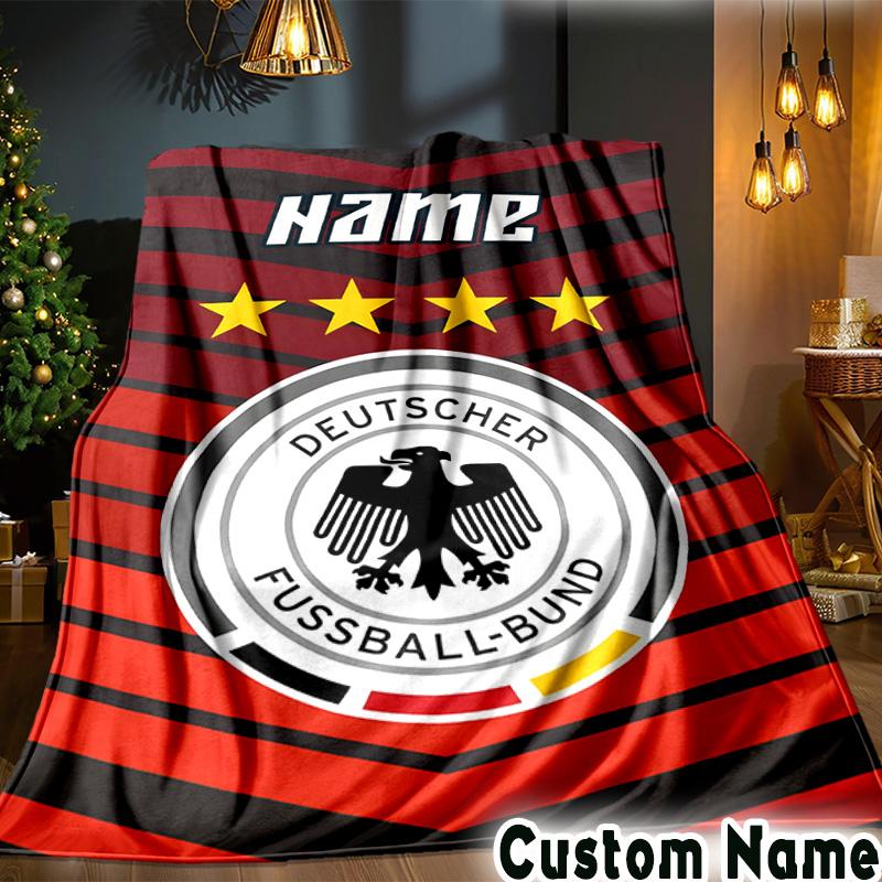 Custom Name German Football Badge Emblem Throws Blanket Flannel Blankets for Couch Bed Gifts for Men Women Picnic blanket Christmas fan gifts