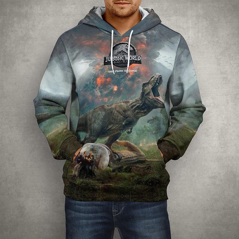 Осенние мужские толстовки с капюшоном, топы с парком Юрского периода, пуловер с 3D принтом, модная одежда, повседневные толстовки с изображением Мира Юрского периода, уличная одежда, пальто с динозавром