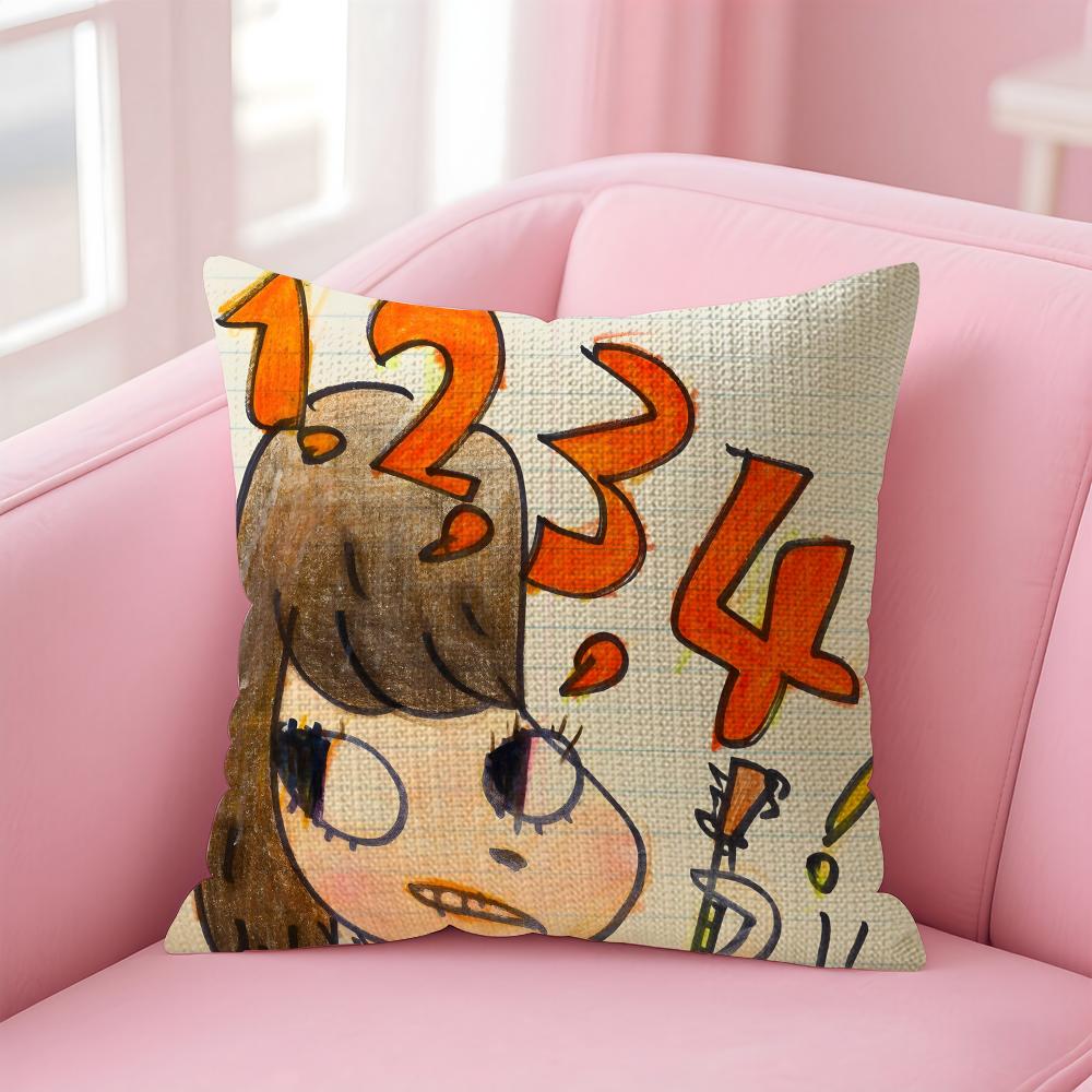 Art YYoshitomo Nara Cushion Cover Natural Linen Pillow Case DoubleSided Print Decorative Sofa Pillowcase Home Decor Gift