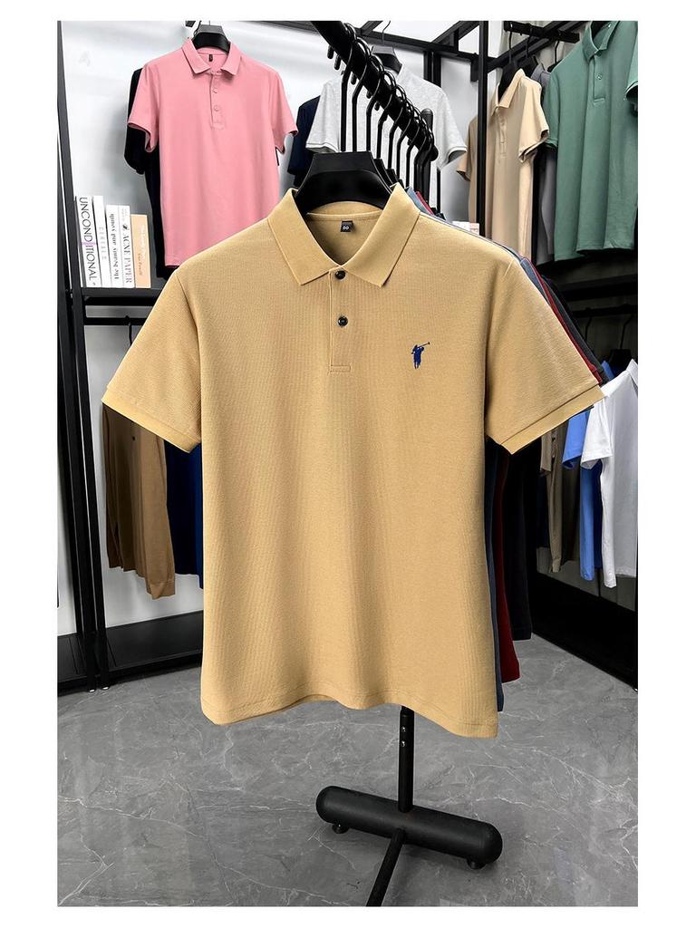 Мужская летняя футболка-поло из чистого хлопка с вышивкой логотипа пони 2025