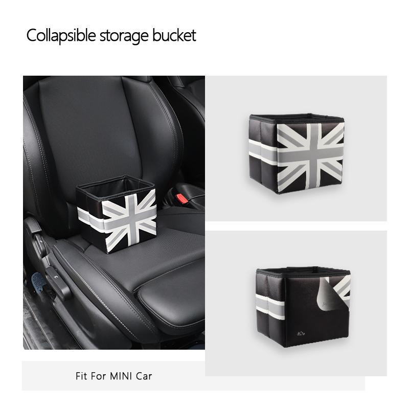 1PC Color Leather Car Trash Can Organizer Interior Rubbish Holder For Mini All Models Foldable Storage Box Car Accessories