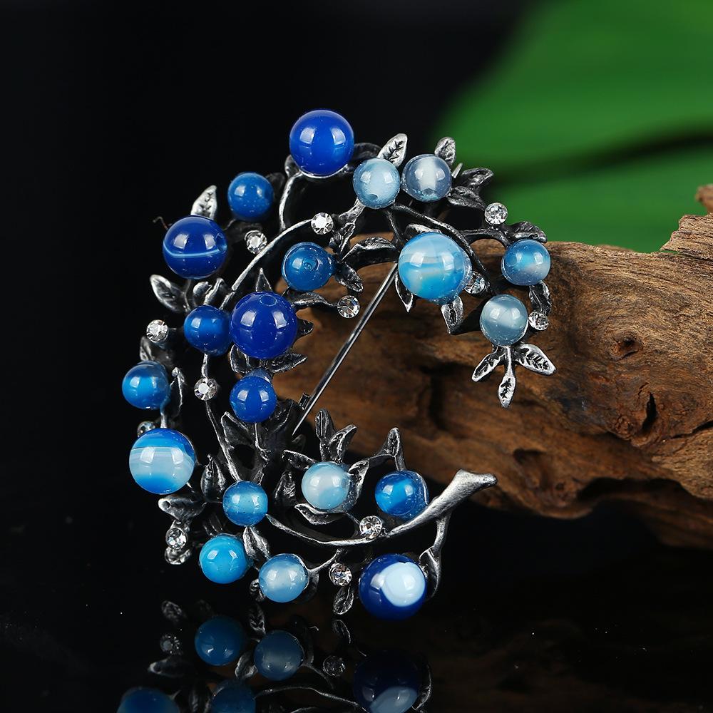 Retro Natural Agate Brooch High-end Classical Temperament Literary and Versatile Plant Pin Coat Cardigan Corsage Accessories