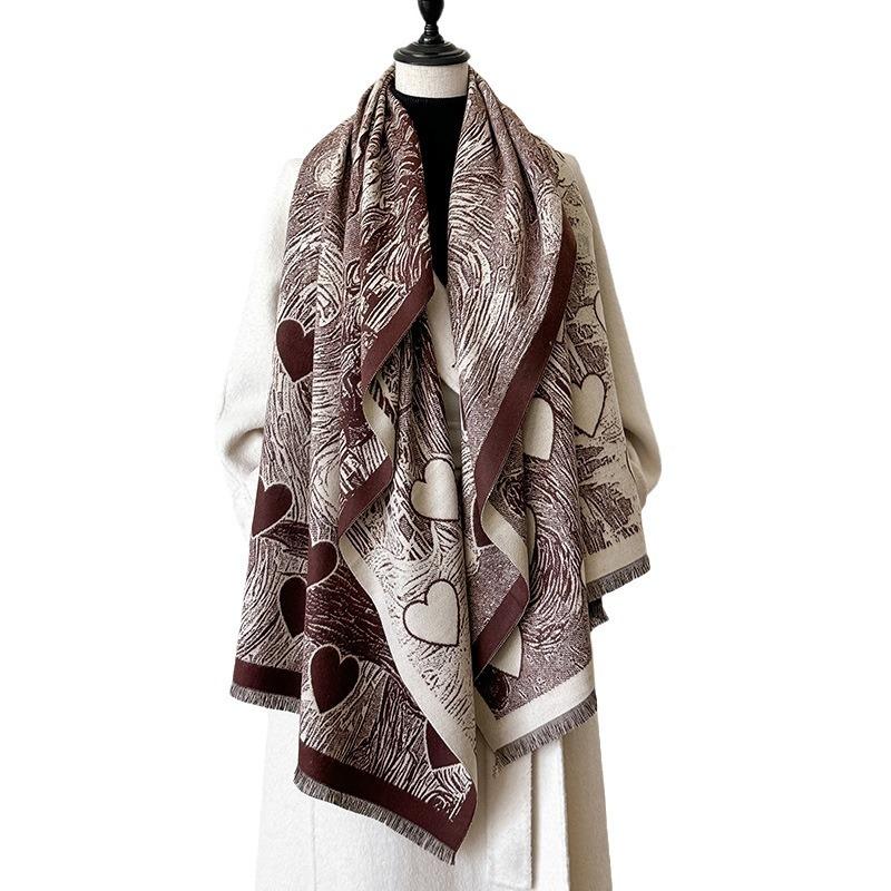 Shawl Outer Heart-shaped Printed Scarf Dual-purpose Winter Office Blanket Blanket Warm and High-end Feeling
