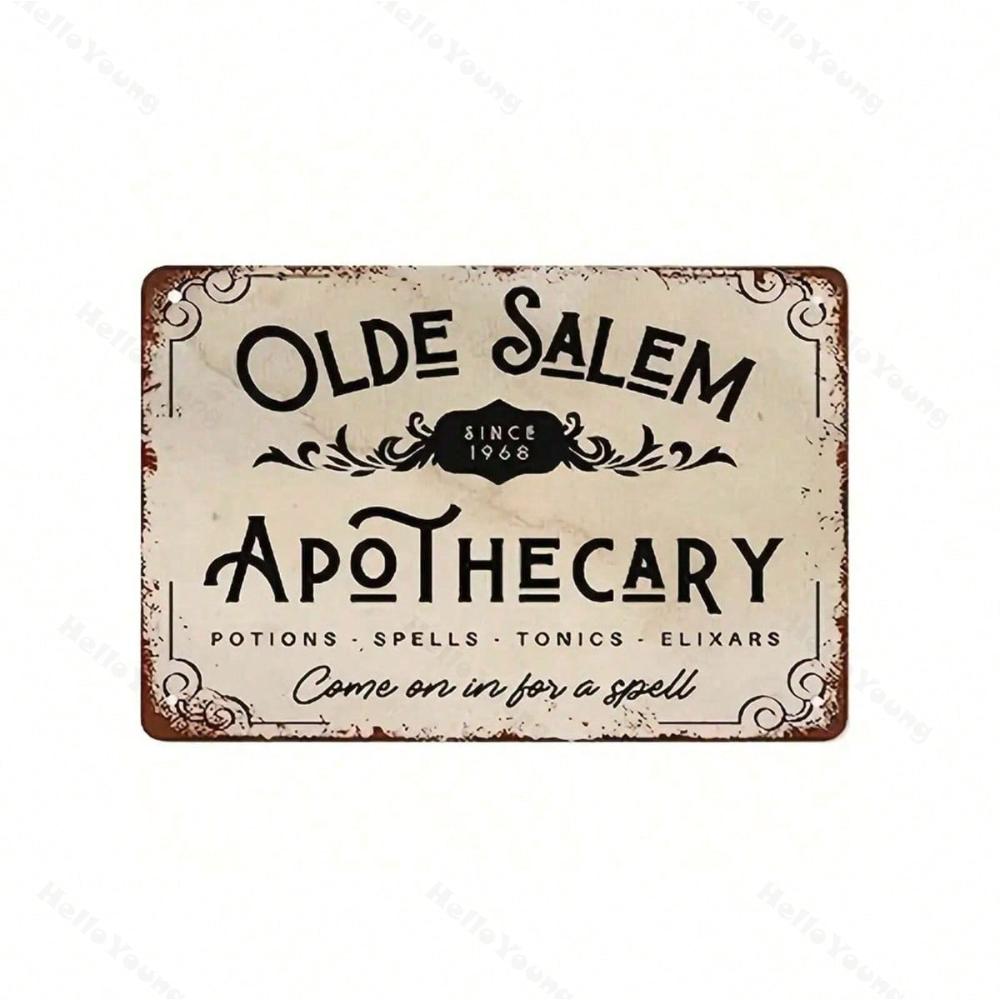 Знак Аптекаря на Хэллоуин, Винтажный декор на Хэллоуин, Жуткий декор, Настенное искусство ведьмы, Винтажная металлическая табличка, Ретро-табличка
