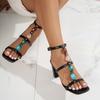 Fashion Fashion Gemstone High Heel Gladiator Sandals Women 2025 Square Toe Ankle Buckle Party Shoes Woman Thick Heeled Sandles Female