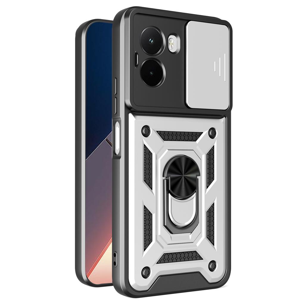 Для Xiaomi Poco M7 4G (169 мм) Чехол с выдвижной крышкой для камеры, PC+TPU, подставка, чехол для телефона