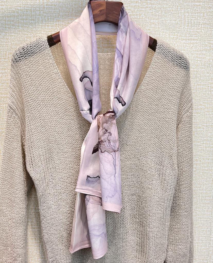 Темперамент Абстрактная Живопись Двухслойный Крепдешиновый Шарф Женский Весенне-Летний Универсальный Шарф из Тутового Шелка Длинный Стример