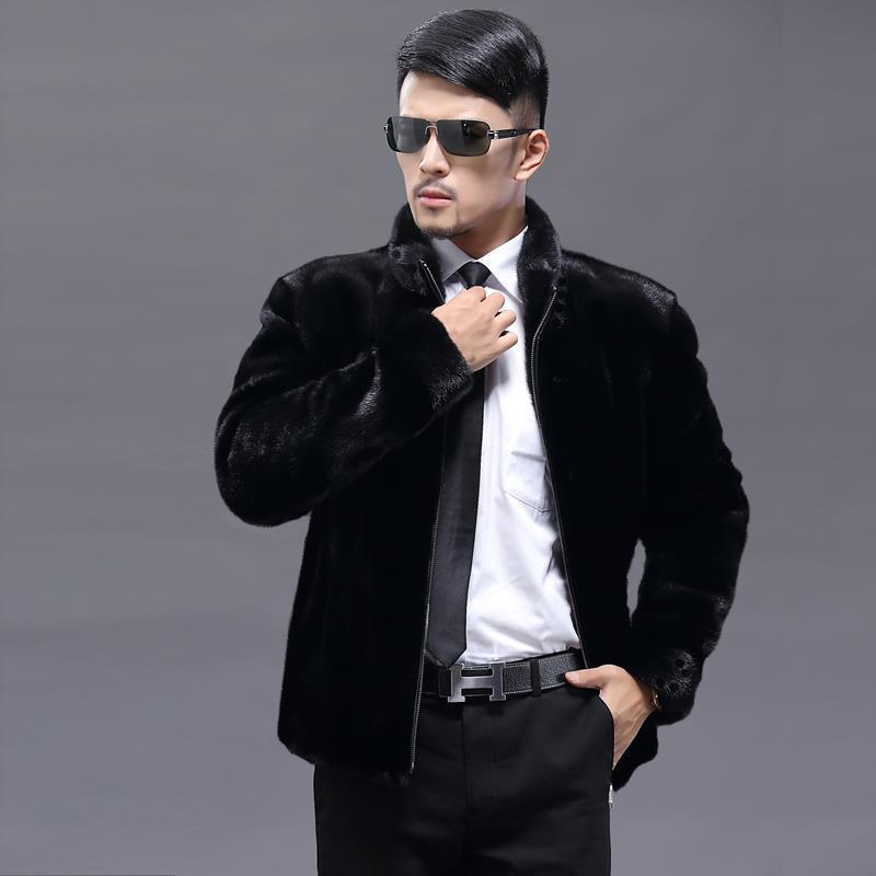 Imitation Mink Coat Men's Imitation Fur Winter Hooded Stand-Up Neck Imitation Mink Jacket Imitation Whole Mink Lapel Fur