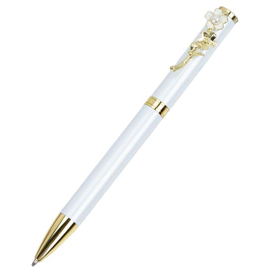 Metal Ballpoint Pen Polished Retractable Smooth Writing Stationery Cute Faux Pearl Peach Blossom Clip Writing Pen School Supplies