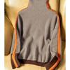 Geometric Pattern Knit Sweater With Color Block Edges For Women Fall
