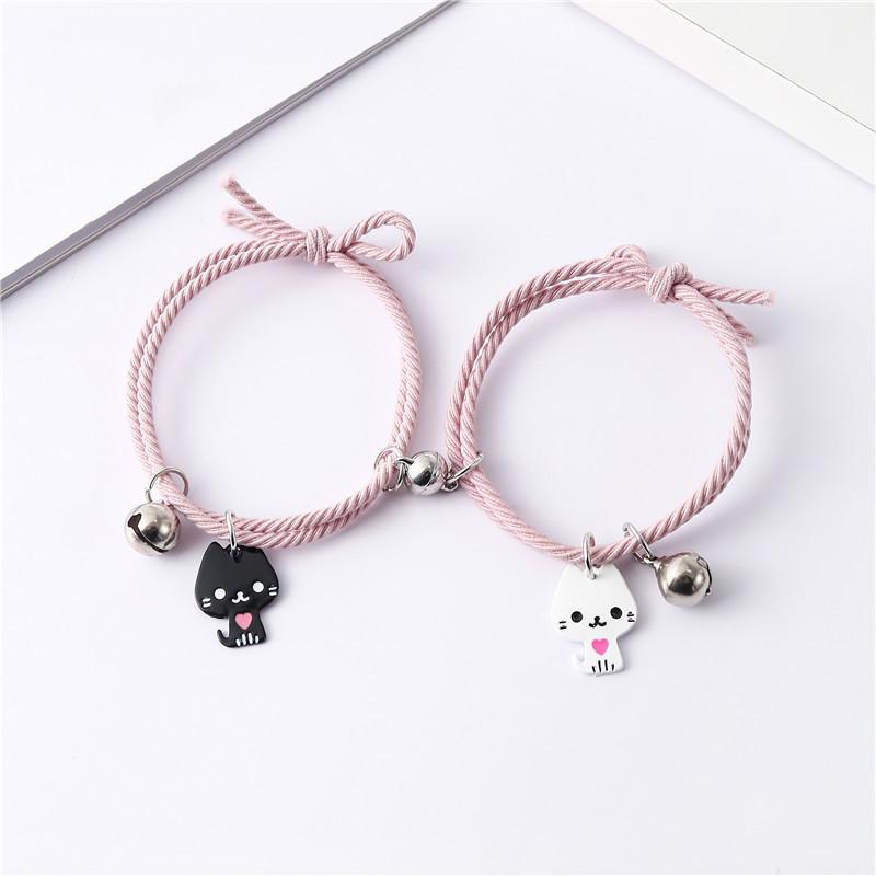 A Pair of Black and White Cat Magnetic Suction Couple Bracelet