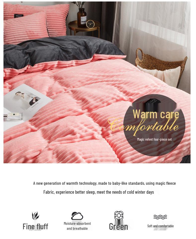 Weishang Утолщенный комплект из четырех предметов из хрустального бархата: Однотонный фланелевый пододеяльник и теплая простыня