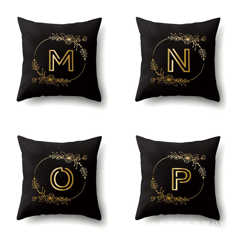 Полиэстеровая наволочка Черный Золотой Цветок Домашнее Украшение Принт Наволочка 26 Английская Буква Наволочка
