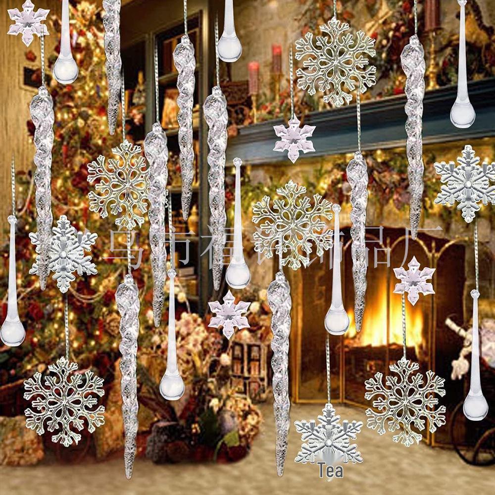 72-Piece DIY Christmas Ornaments Set: Acrylic Crystal Snowflakes, Icicles, and Water Drop Pendants