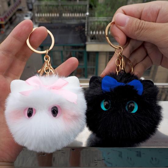 Fur Ball Keychain Cat Soft Pompom Animal Tail Hair Ball Car Keychain Ladies