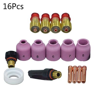 Сменный набор из 16 шт. для TIG-сварки: короткие сопла с газовой линзой, цанги, алюминиевые сопла, задняя крышка для горелок серии SR WP 17 18 26