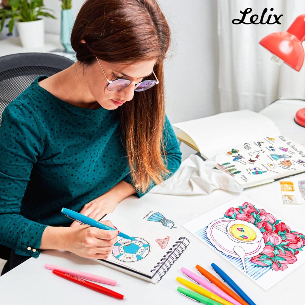 Lelix 20 Colors Felt Tip Pens, Medium Point Assorted Colors Markers Pens For Journaling, Writing, Note Taking, Planner Coloring, Perfect for Art