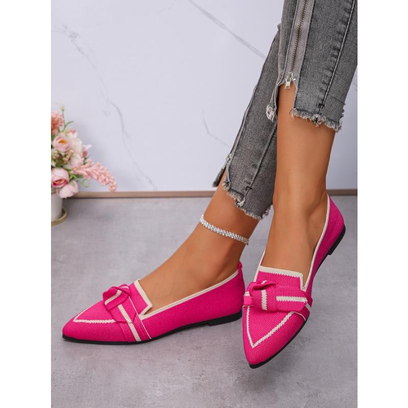 Large Size Fly-woven Breathable Flat-soled Single Shoes Women's Overalls, Bows, Shallow Mouth Lazy Work Shoes Shoes