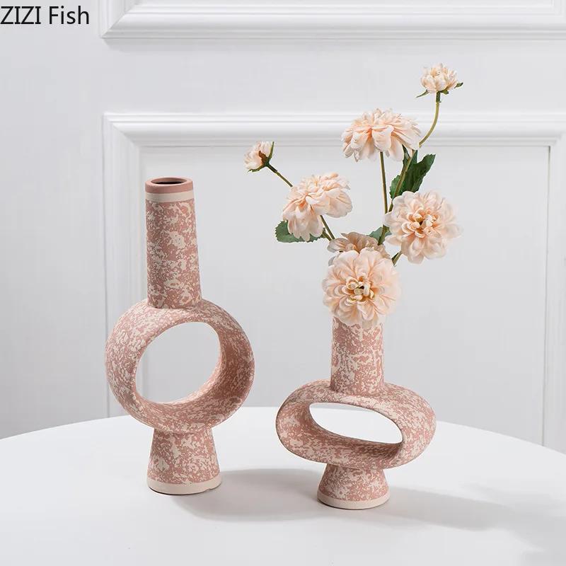 Креативная керамическая ваза с полой внутренней частью для украшения стола, цветочная композиция из искусственных цветов, декоративные вазы для цветов, эстетичный декор комнаты.