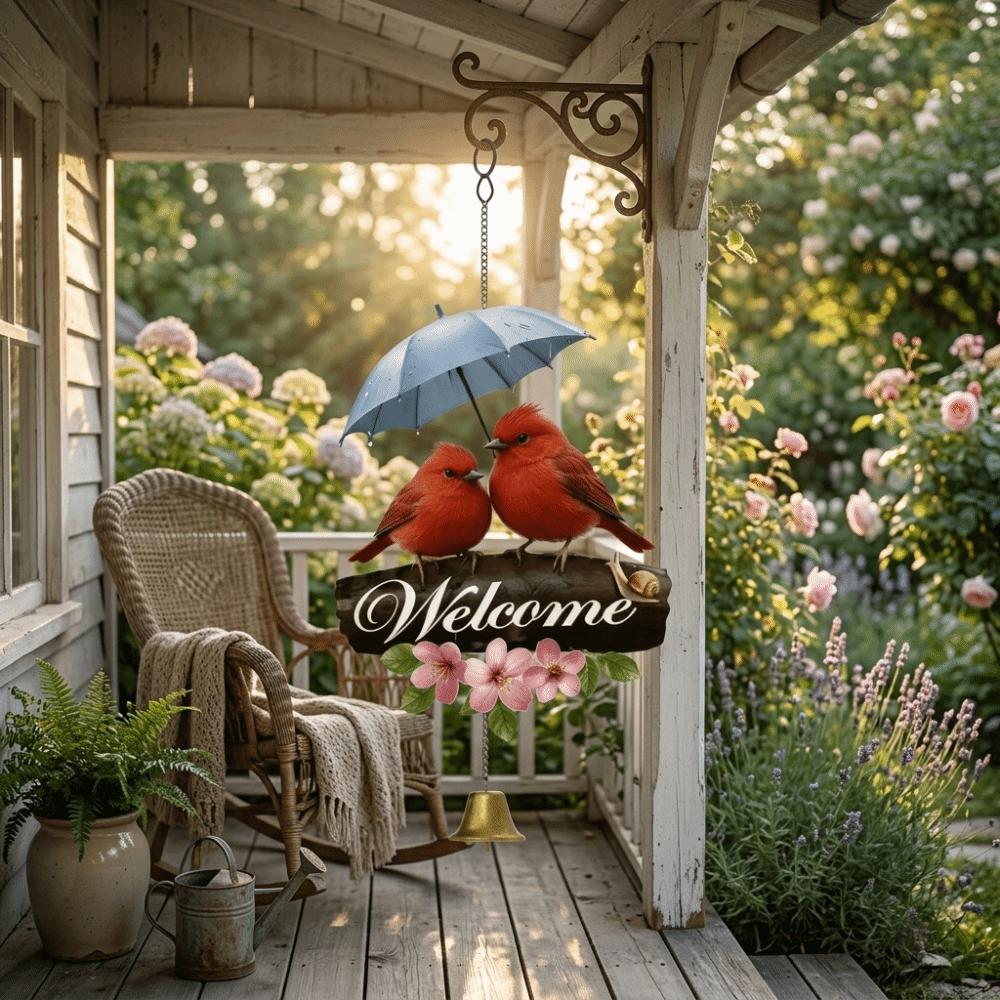2D Flat Welcome Wind Chime Flower Bird Door Decoration Creative Porch Decoration Outdoor