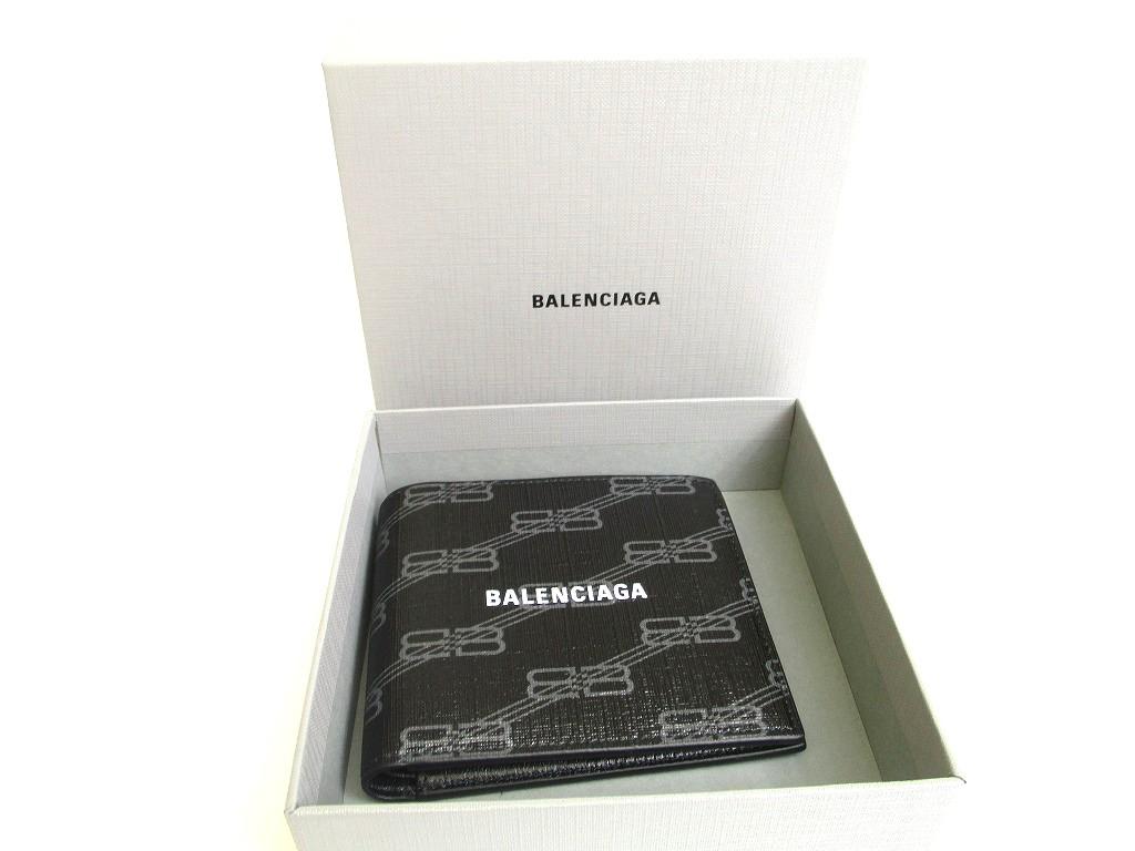 Оригинальный квадратный кошелек-бифолд BALENCIAGA Signature из черной кожи #a837 Восстановленный