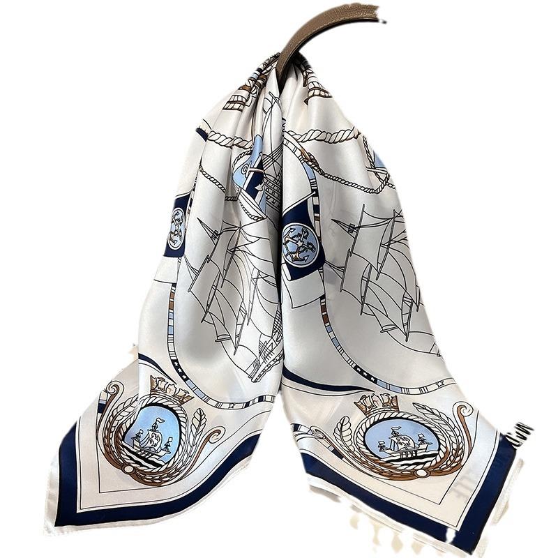 Fashion light luxury silk silk scarf women's new spring versatile navigator silk 71 square scarf 111% mulberry silk scarf