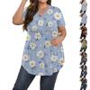Женский принт Большой размер V-образный вырез Застегивающаяся на пуговицы блузка Повседневная с коротким рукавом Свободная блузка