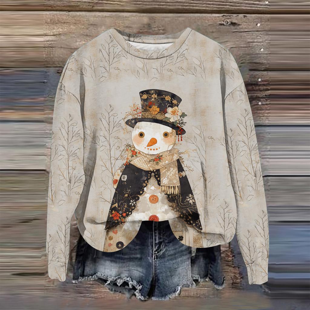 Women's Fashion Printed Long Sleeve Loose Round Neck Sweatshirt Top Fall