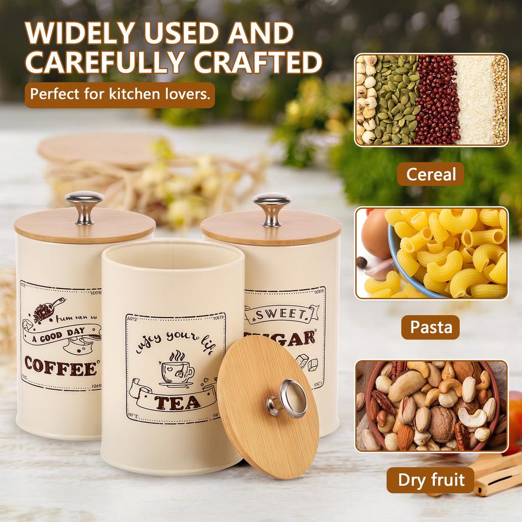 3 шт./набор Банки для кофе, сахара, чая Металлические банки большой вместимости Винтажные кухонные контейнеры Набор Универсальная герметичная банка