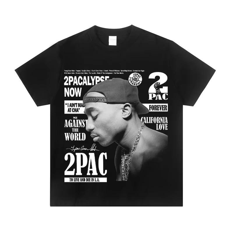 2026 2PAC Тупак Американский Рэп Рэпер Футболка Мужская 100% Хлопок Свободная Круглый Вырез Западное Побережье Рок Тренд Короткая Женская и Мужская Футболки