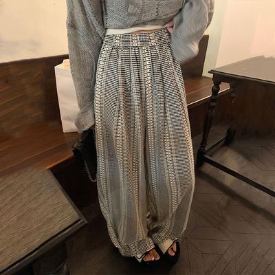 Дизайнерские осенние ретро вышитые клетчатые брюки с высокой талией, широкими штанинами, драпирующиеся, повседневные для женщин - Длина до пола