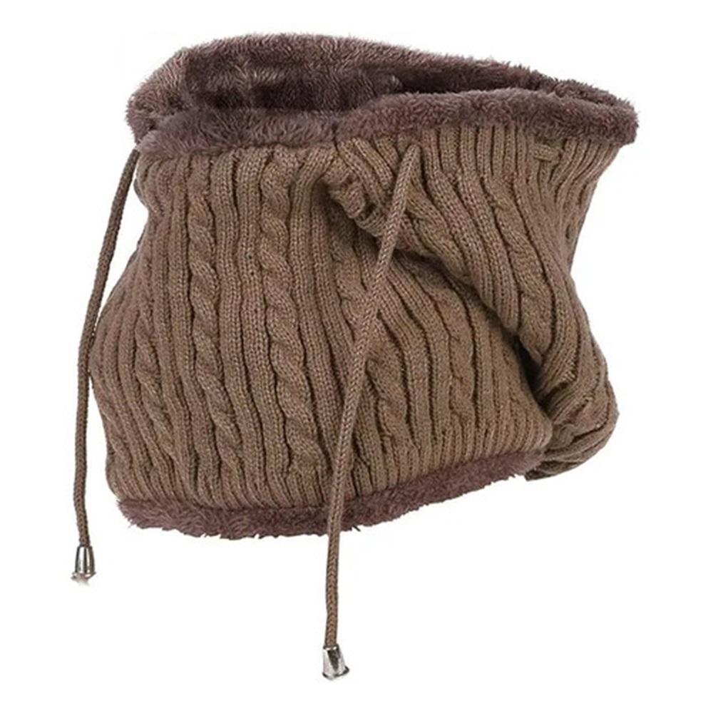 Brown - Mens Warm Wool Knit Balaclava 2 In 1 Hooded Scarf