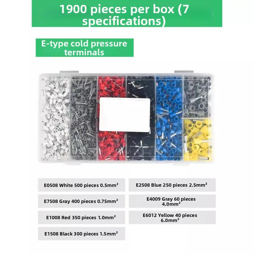 1900 Piece Electrical Terminal Kit Copper Crimp Connectors 7 Sizes for 0.5 to 6.0mm2 Wire for Home and Automotive Wiring
