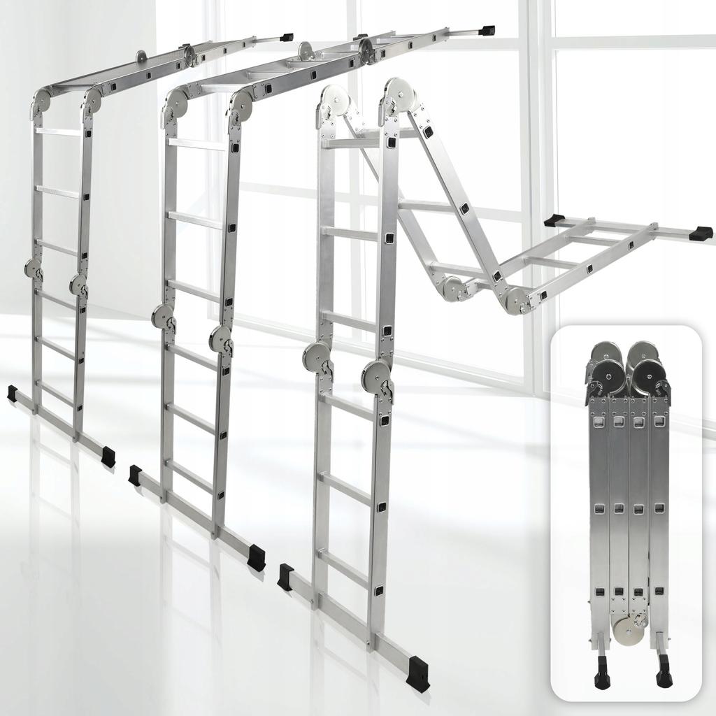 KADAX Алюминиевая многофункциональная шарнирная лестница 4x3 Прочная + платформа 150 кг