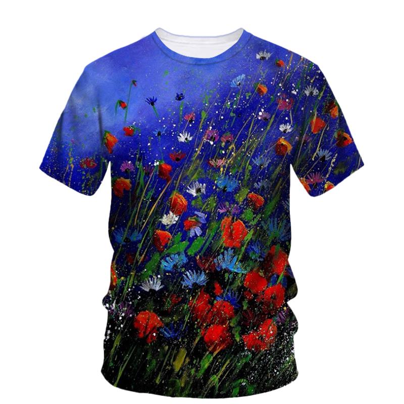 Летние новые пейзажные картины маслом, художественные графические футболки, модные литературные молодежные повседневные футболки, индивидуальные мужские топы с круглым вырезом с принтом