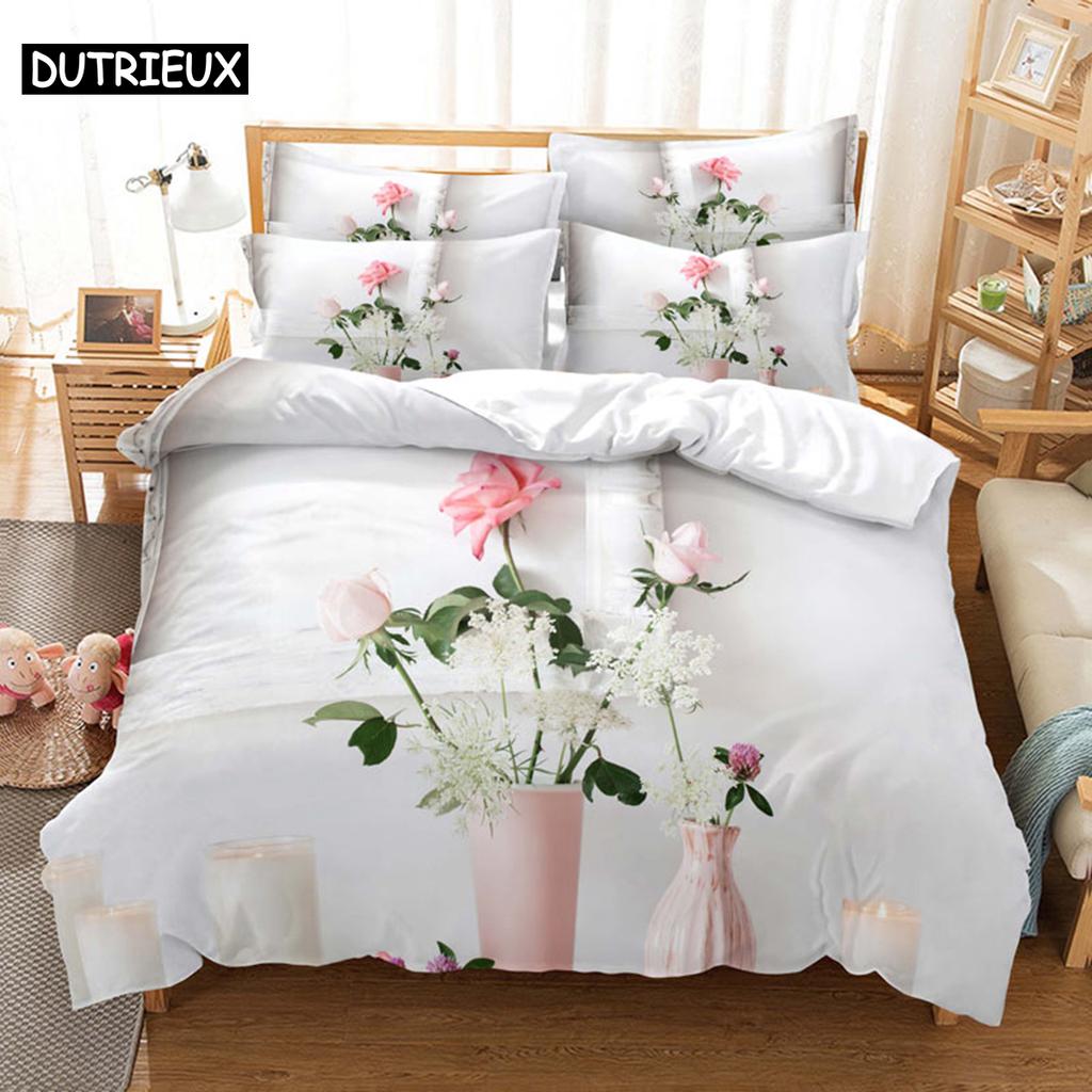 3D HD Flower Quilt Cover Pillow Case Rose Sunflower bed Set Linen Duvet Tulip King Queen Twin Single Double 3PCS 2PCS Textile