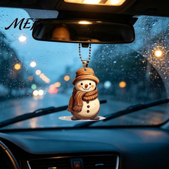 Personalized Christmas Gift for Friends Cute Snowman Acrylic Pendant, 2D Flat Car Rearview Mirror Hanging Indoor Holiday Home Ornament Decoration with