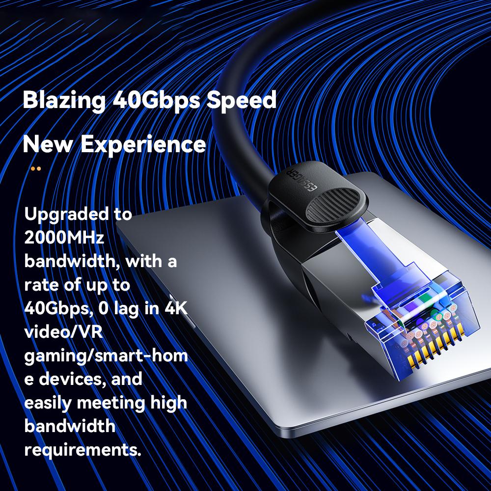 ESSAGER EXCWXY-JH01-P 1m CAT8 Ethernet Round Cable Home Office 40Gbps 2000MHz for Laptop Modem Router