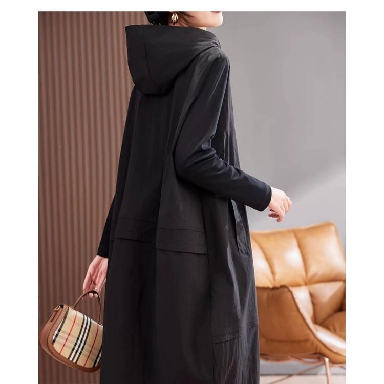 Модное повседневное платье для женщин: Осеннее корейское платье с капюшоном и цветными блоками в стиле пэчворк, длинное