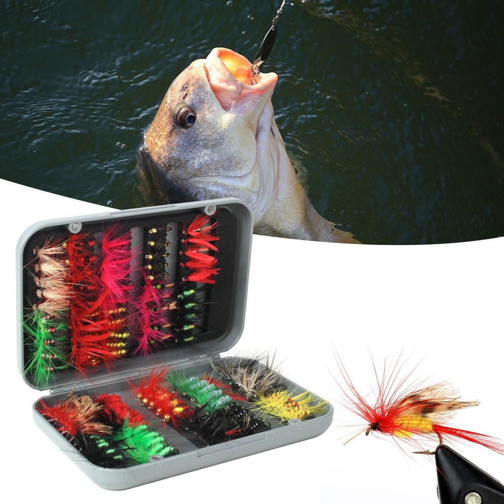 100pcs Fly Fishing Flies Kit Dry Wet Fly Fishing Flies Assortment with Fly Box Trout Bass