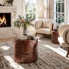 2-Piece Nesting Round Coffee Table Set, Tree Stump Drum Accent, No Assembly, Swirl Grain for Living Room, Modern Farmhouse Home Decor, Brown Pommele
