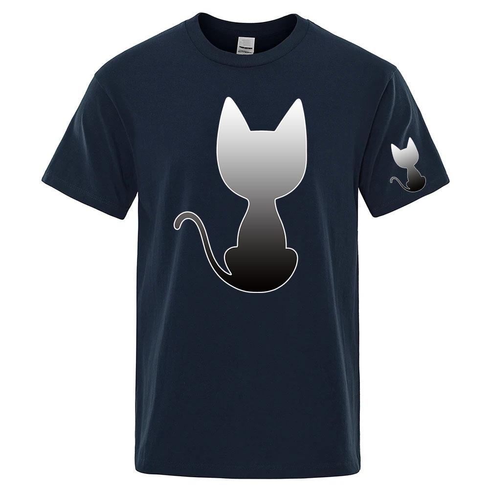 2026 Unisexs Funny Cat Silhouette Logo Print New Style Solid Color Simple Fashion Hot Sale Round Neck Cotton Short Sleeve Tshirt