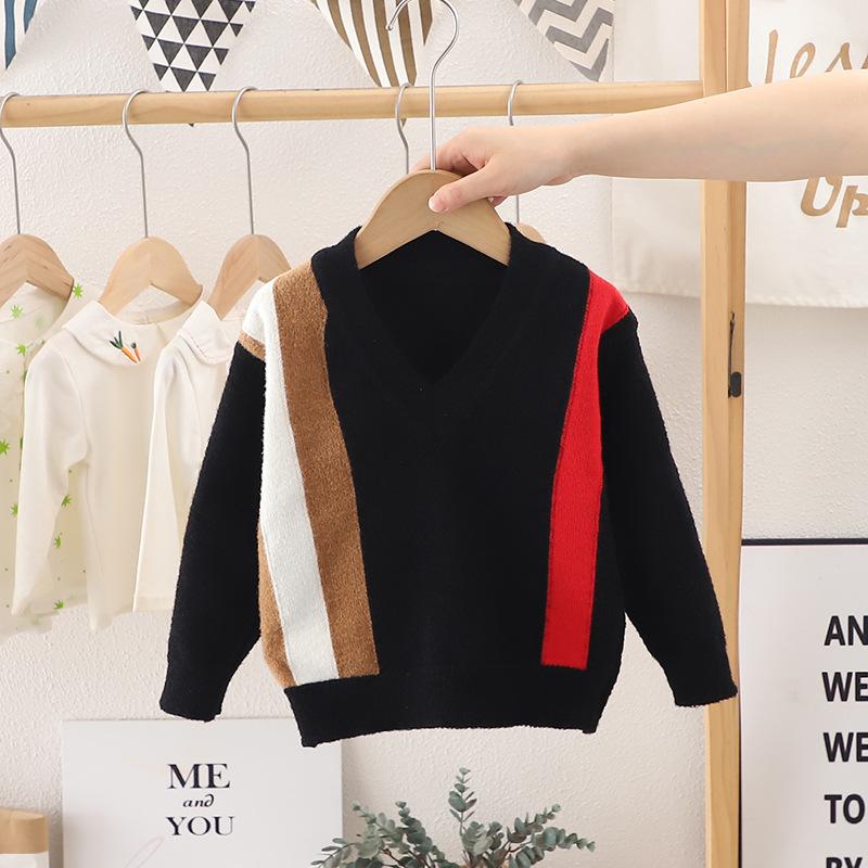 Осень-зима, свитер для мальчиков, верхняя часть, свитер для мальчиков, полосатая трикотажная нижняя часть, рубашка, детская теплая одежда