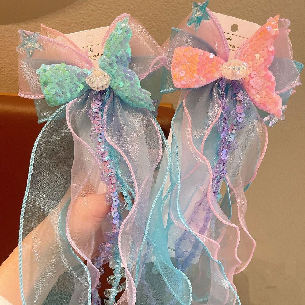 Children's Ribbons Hairpin Mermaid Barretes New Bow Hair Clips Hair Accessories