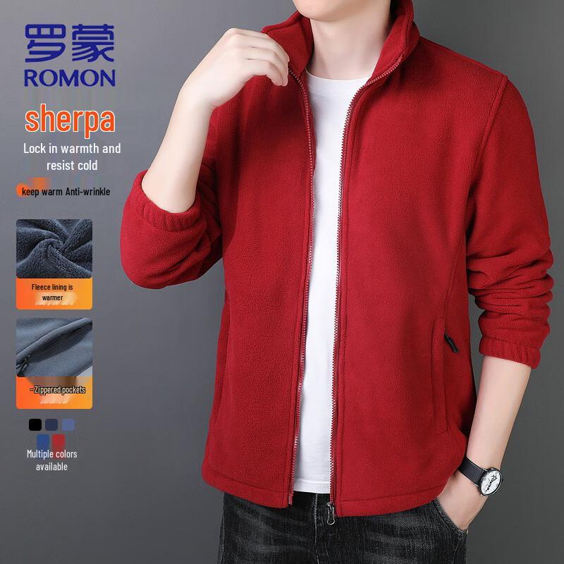 ROMON Men's Lamb Fleece Stand-Up Collar Jacket